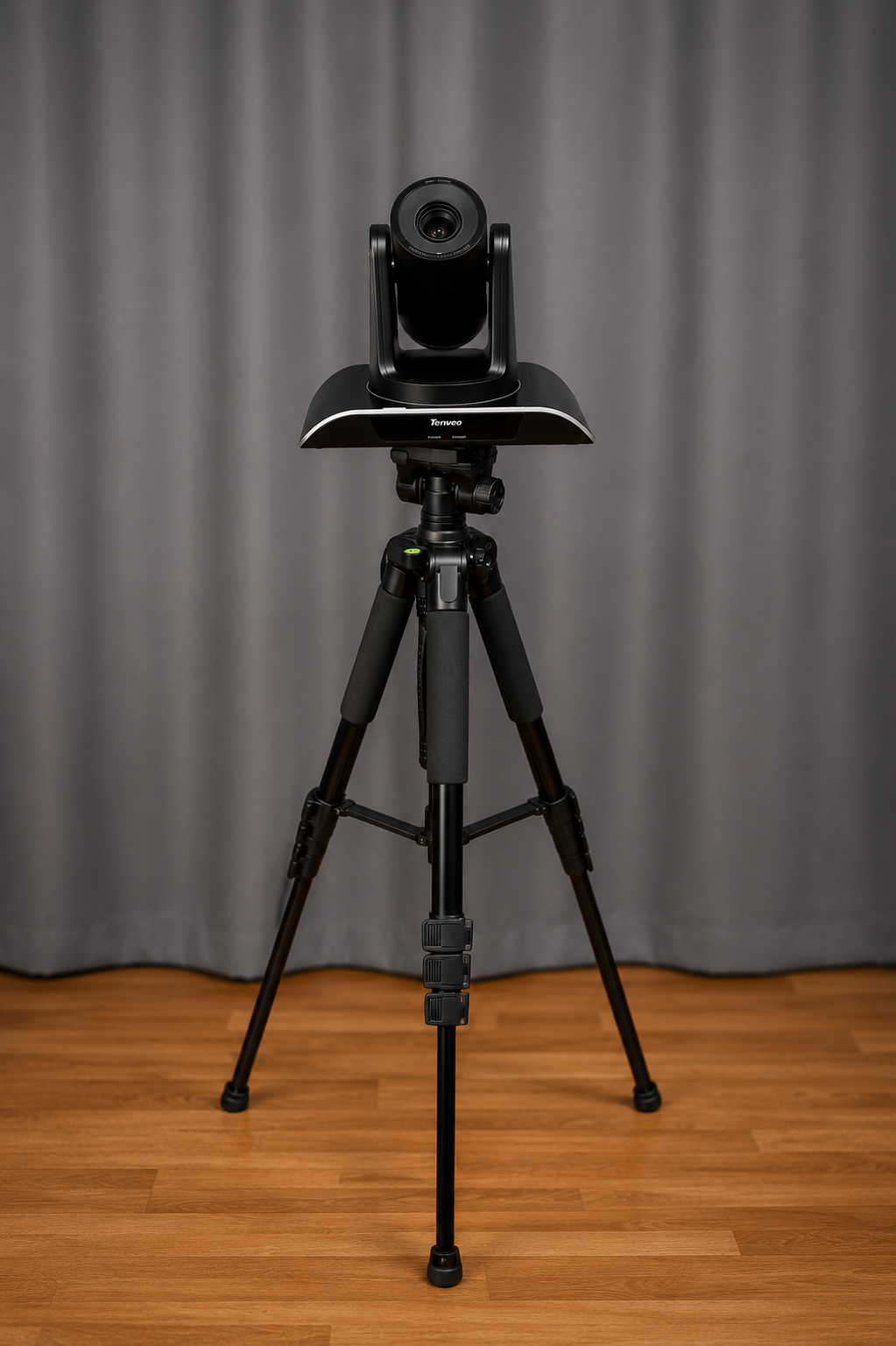 PTZ video camera mounted on a tripod for live event production